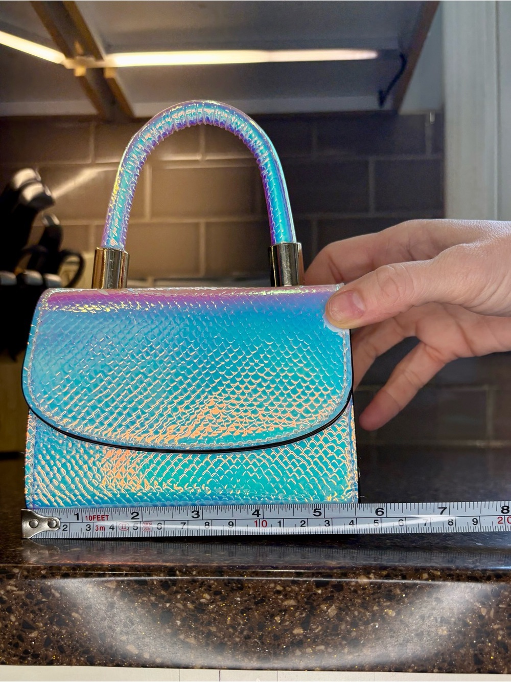 Aldo Iridescent Teal Mini Top-Handle Bag - Picture 8 of 8